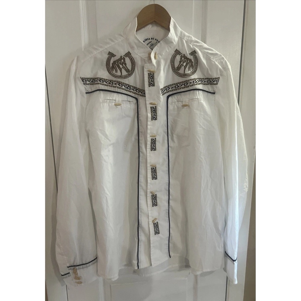 LINEA DE ORO Rodeo XL Mens Shirt Embroidered Toggle Buttons Western Cowboy